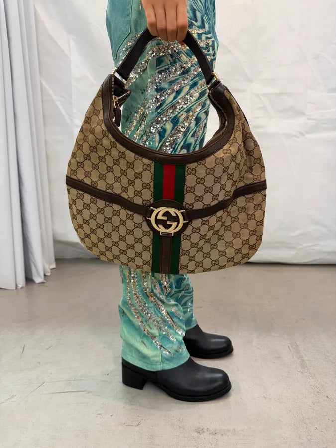 2000s Gucci Monogram Beige Brown Leather Britt Bag ohDZdDV 1
