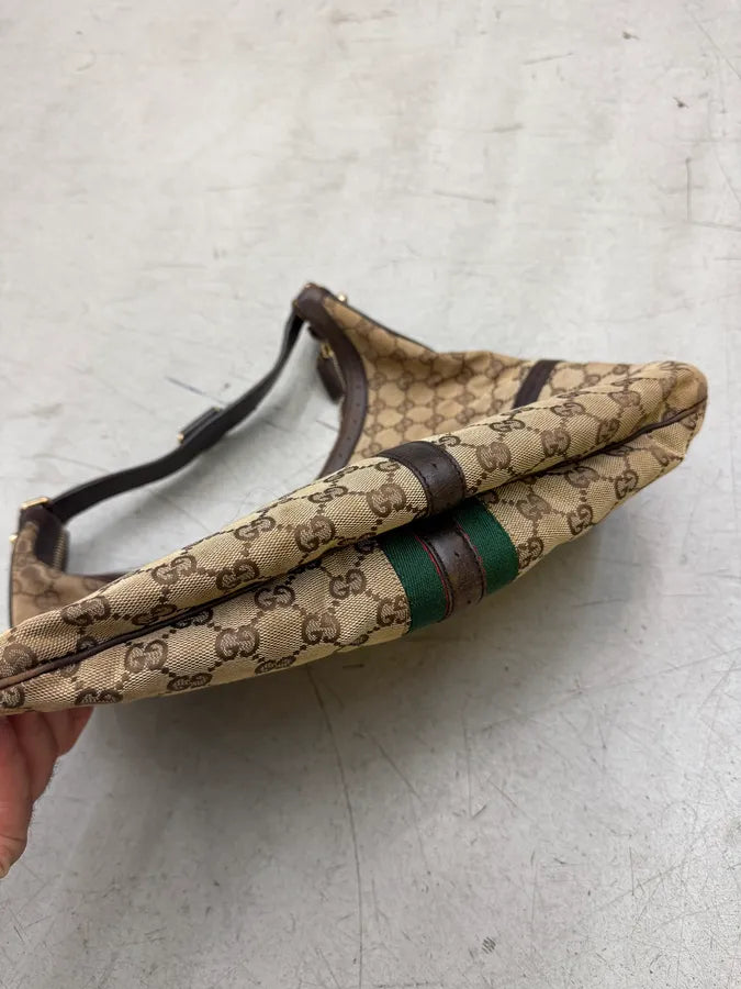 2000s Gucci Monogram Beige Brown Leather Britt Bag ohDZdDV 10