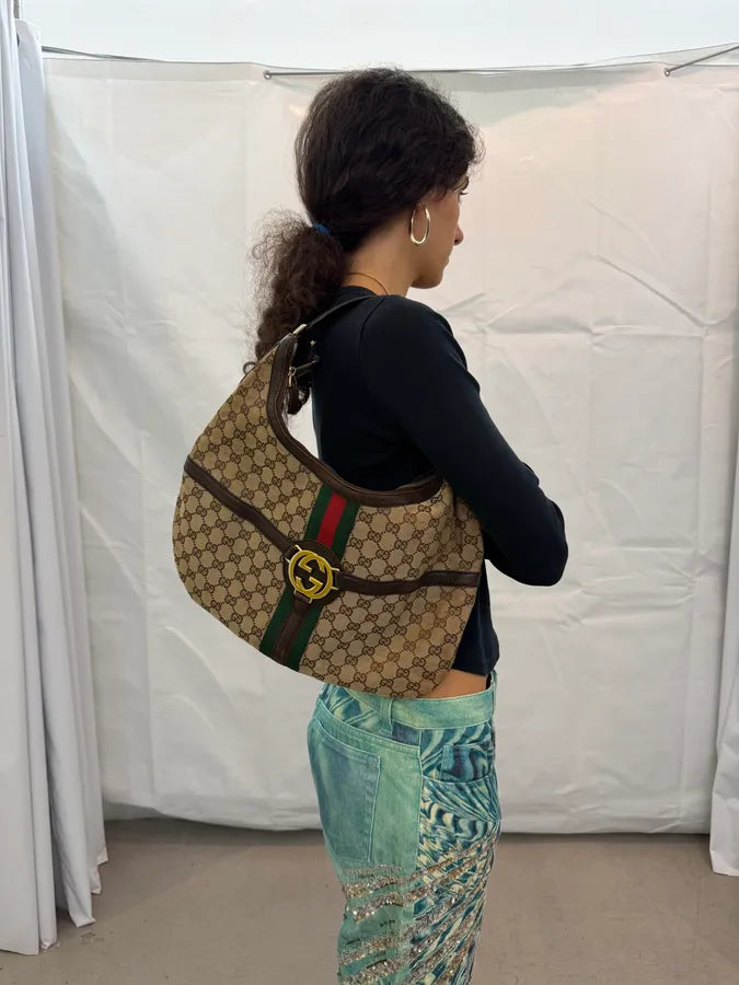 2000s Gucci Monogram Beige Brown Leather Britt Bag ohDZdDV 2