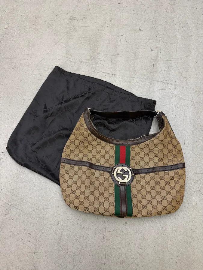 2000s Gucci Monogram Beige Brown Leather Britt Bag ohDZdDV 3