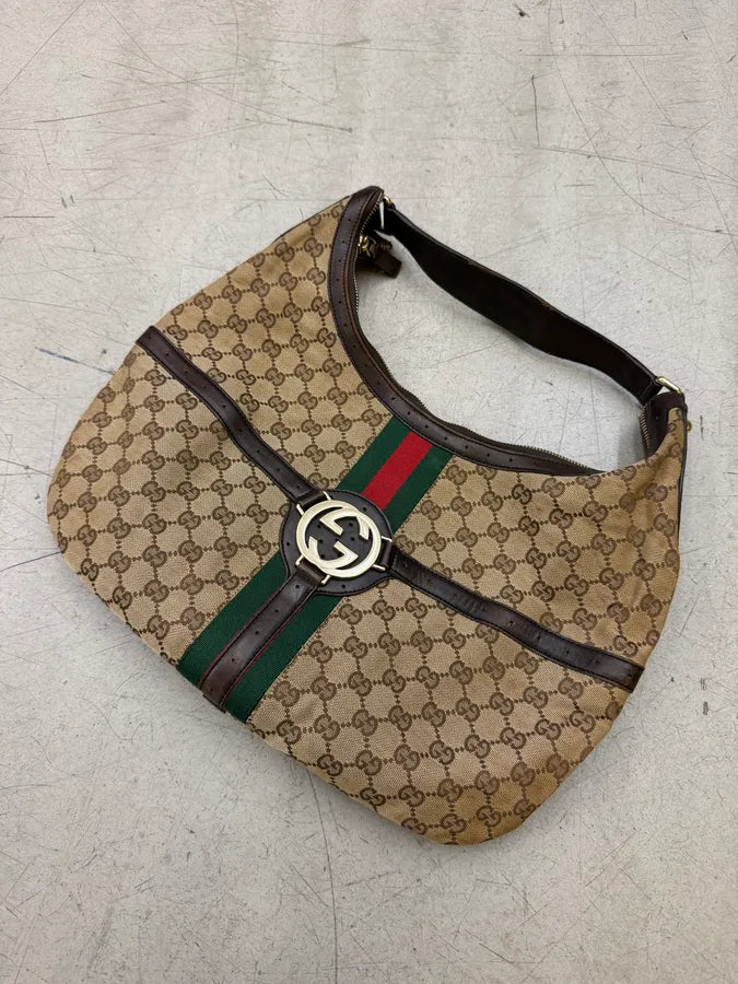 2000s Gucci Monogram Beige Brown Leather Britt Bag ohDZdDV 4