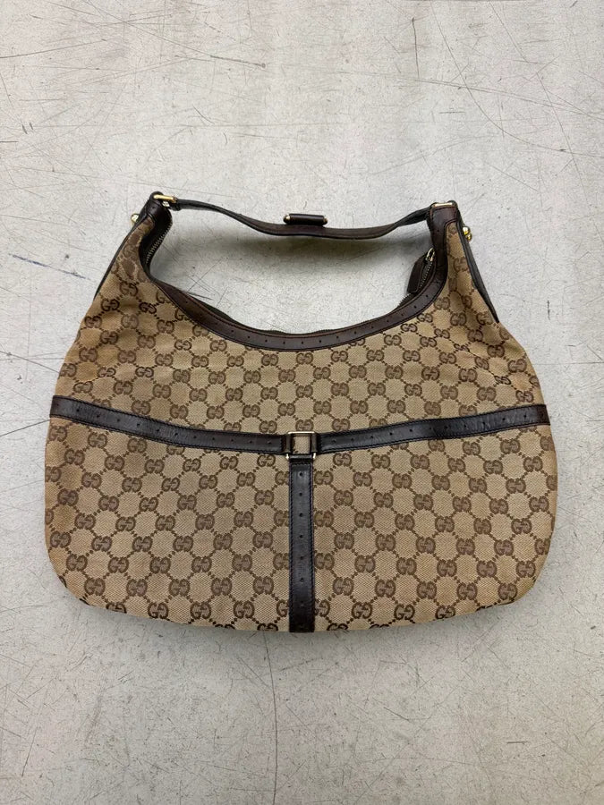 2000s Gucci Monogram Beige Brown Leather Britt Bag ohDZdDV 5