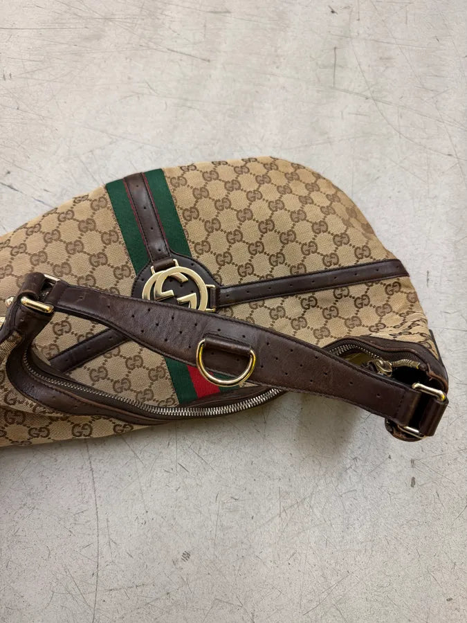 2000s Gucci Monogram Beige Brown Leather Britt Bag ohDZdDV 7