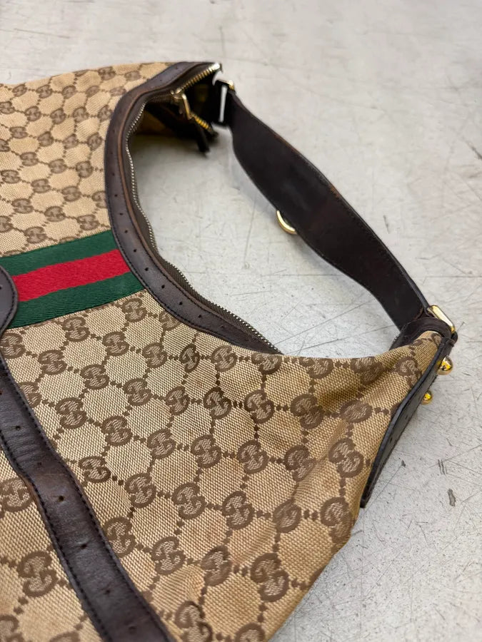 2000s Gucci Monogram Beige Brown Leather Britt Bag ohDZdDV 9