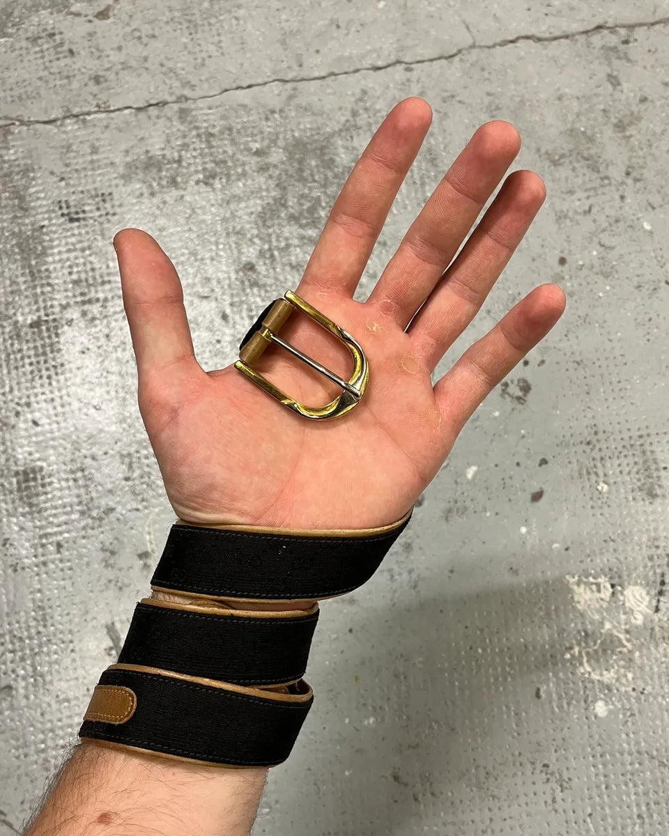 2000s Gucci Monogram Golden Buckle Leather Belt qJPNRrb 1