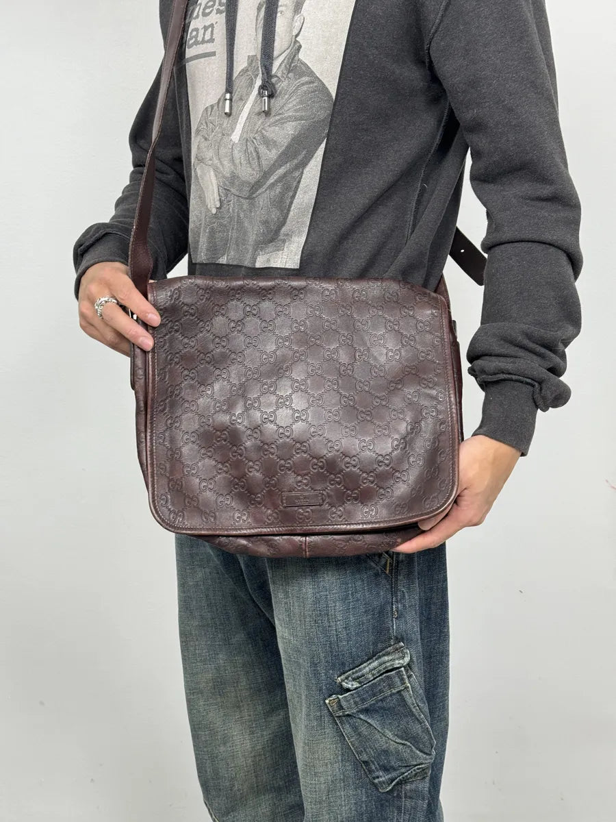 2000s Gucci Monogramm G Brown Leather Shoulder Bag Iqikapr 0
