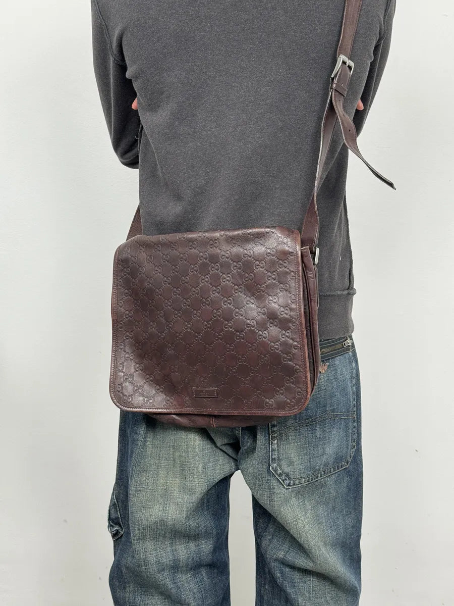 2000s Gucci Monogramm G Brown Leather Shoulder Bag Iqikapr 1