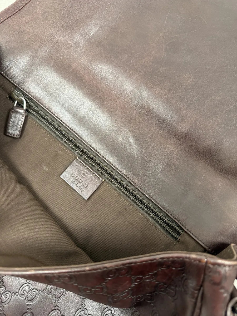2000s Gucci Monogramm G Brown Leather Shoulder Bag Iqikapr 10