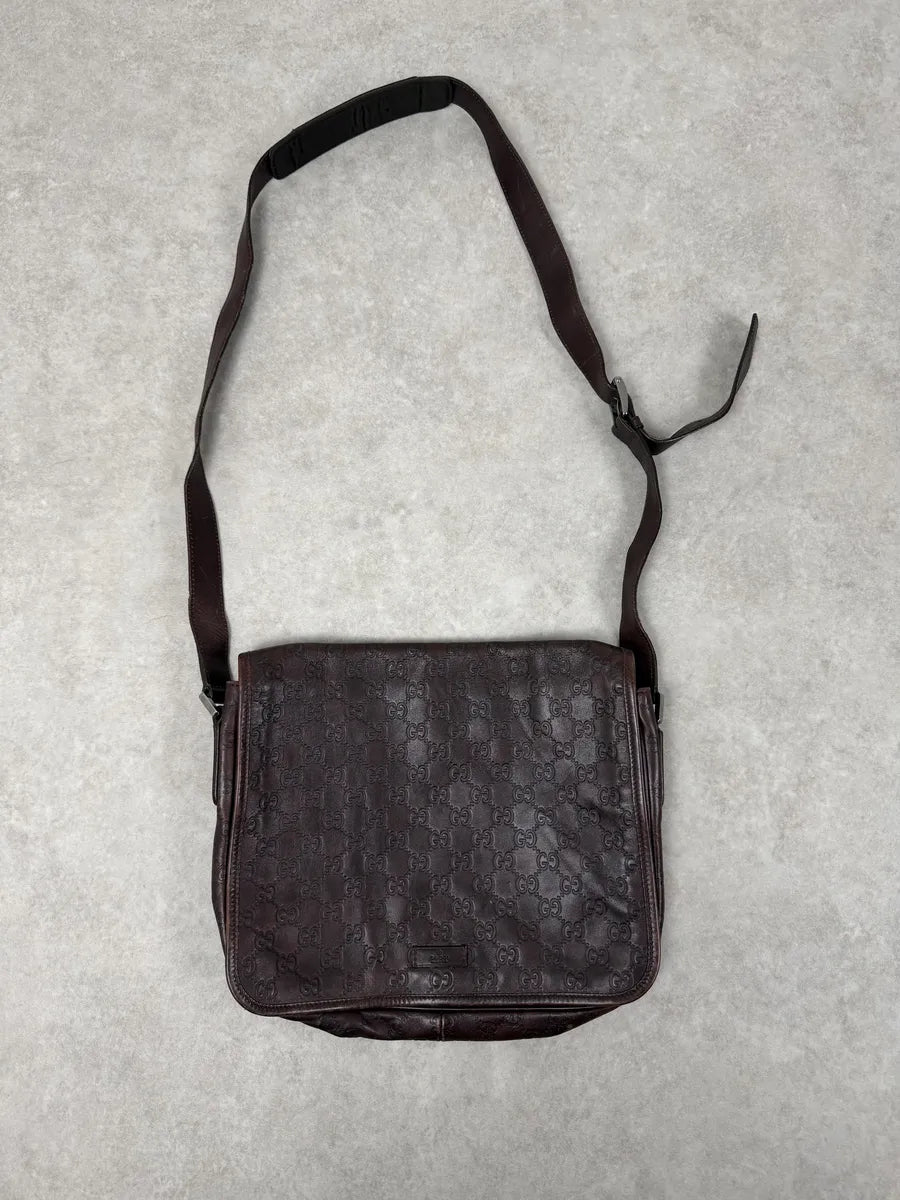 2000s Gucci Monogramm G Brown Leather Shoulder Bag Iqikapr 2