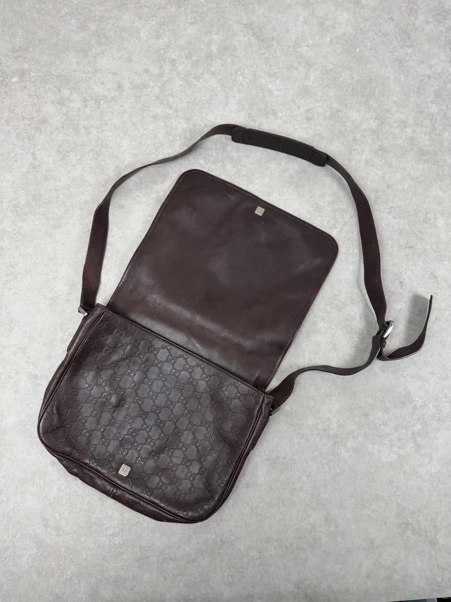 2000s Gucci Monogramm G Brown Leather Shoulder Bag Iqikapr 5