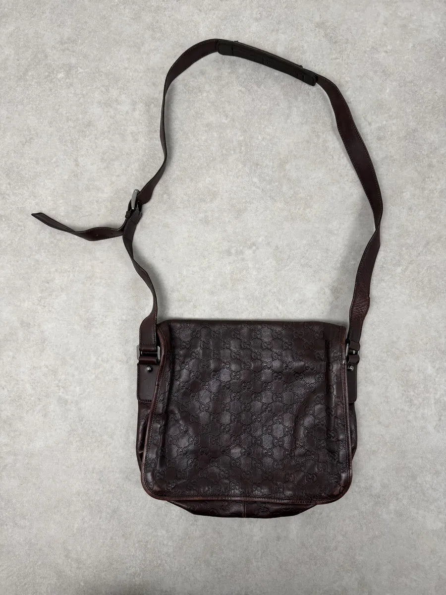 2000s Gucci Monogramm G Brown Leather Shoulder Bag Iqikapr 6