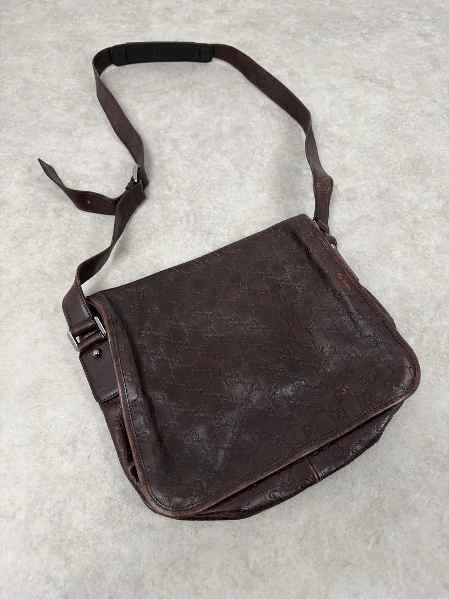 2000s Gucci Monogramm G Brown Leather Shoulder Bag Iqikapr 7