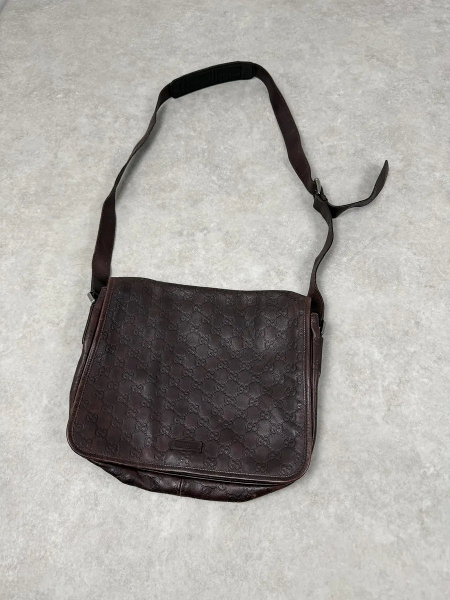 2000s Gucci Monogramm G Brown Leather Shoulder Bag Iqikapr 8