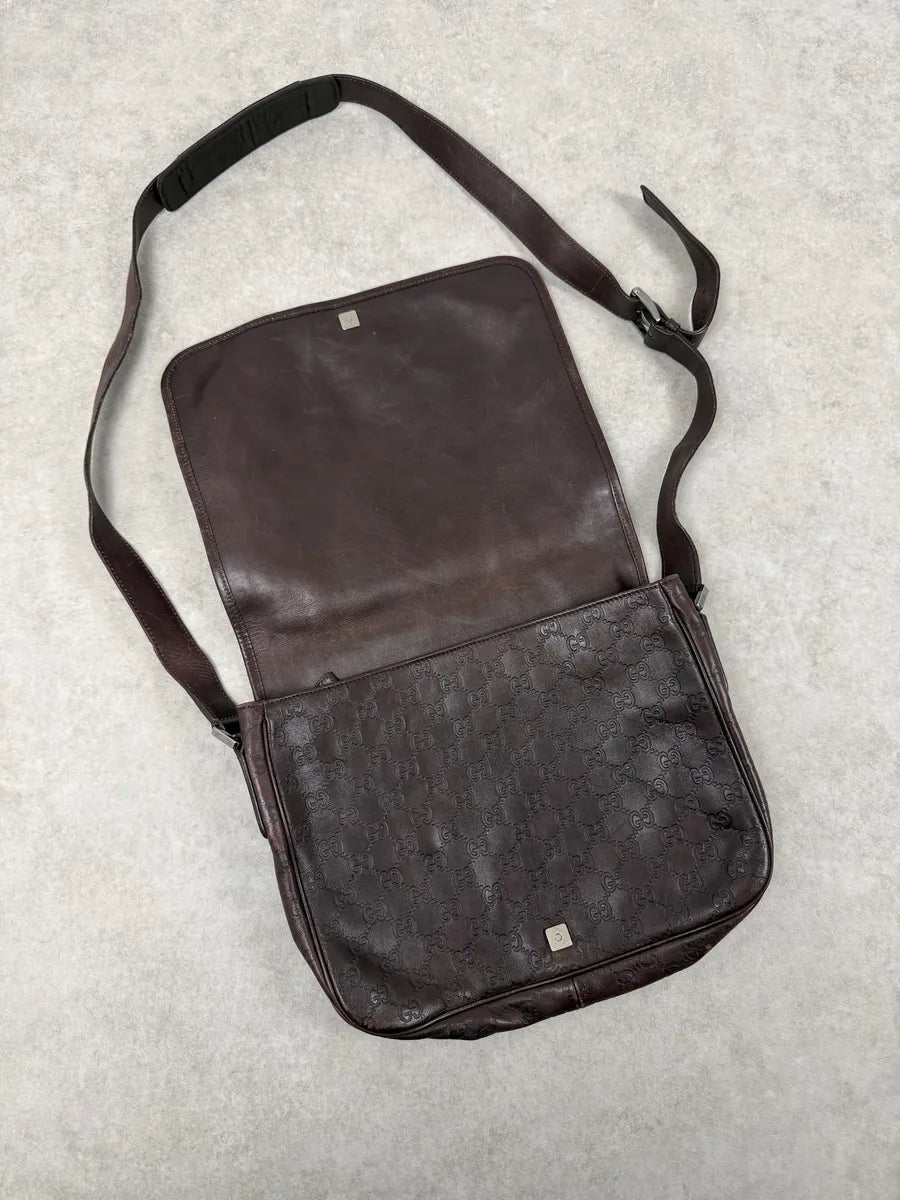 2000s Gucci Monogramm G Brown Leather Shoulder Bag Iqikapr 9