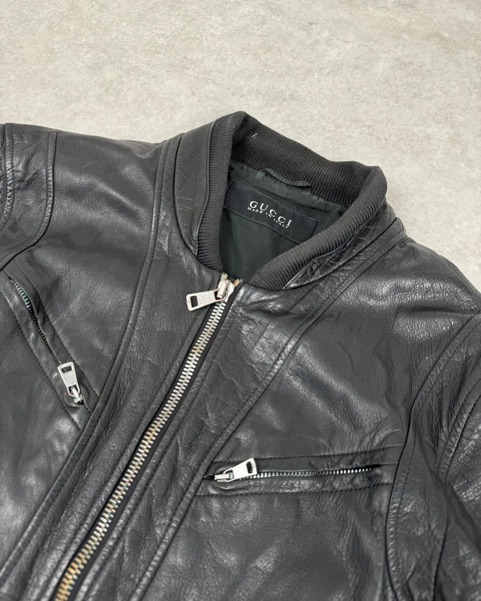 2000s Gucci Multi Zip Black Biker Leather Jacket ZaiqFKA 4
