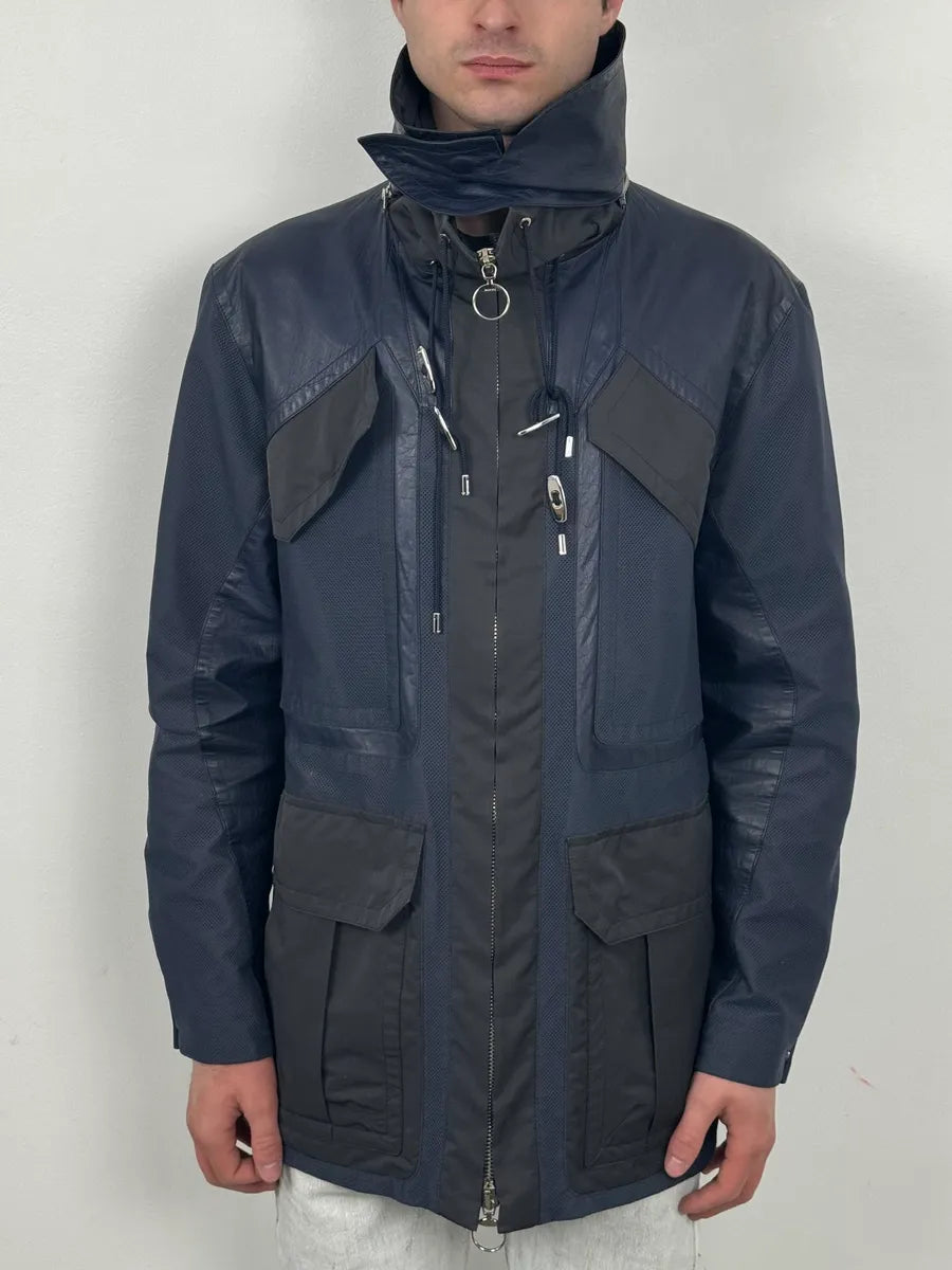 AW2010 Gucci Navy & Black Nylon Leather Cargo Jacket by Frida Giannini LtgsNhB 0
