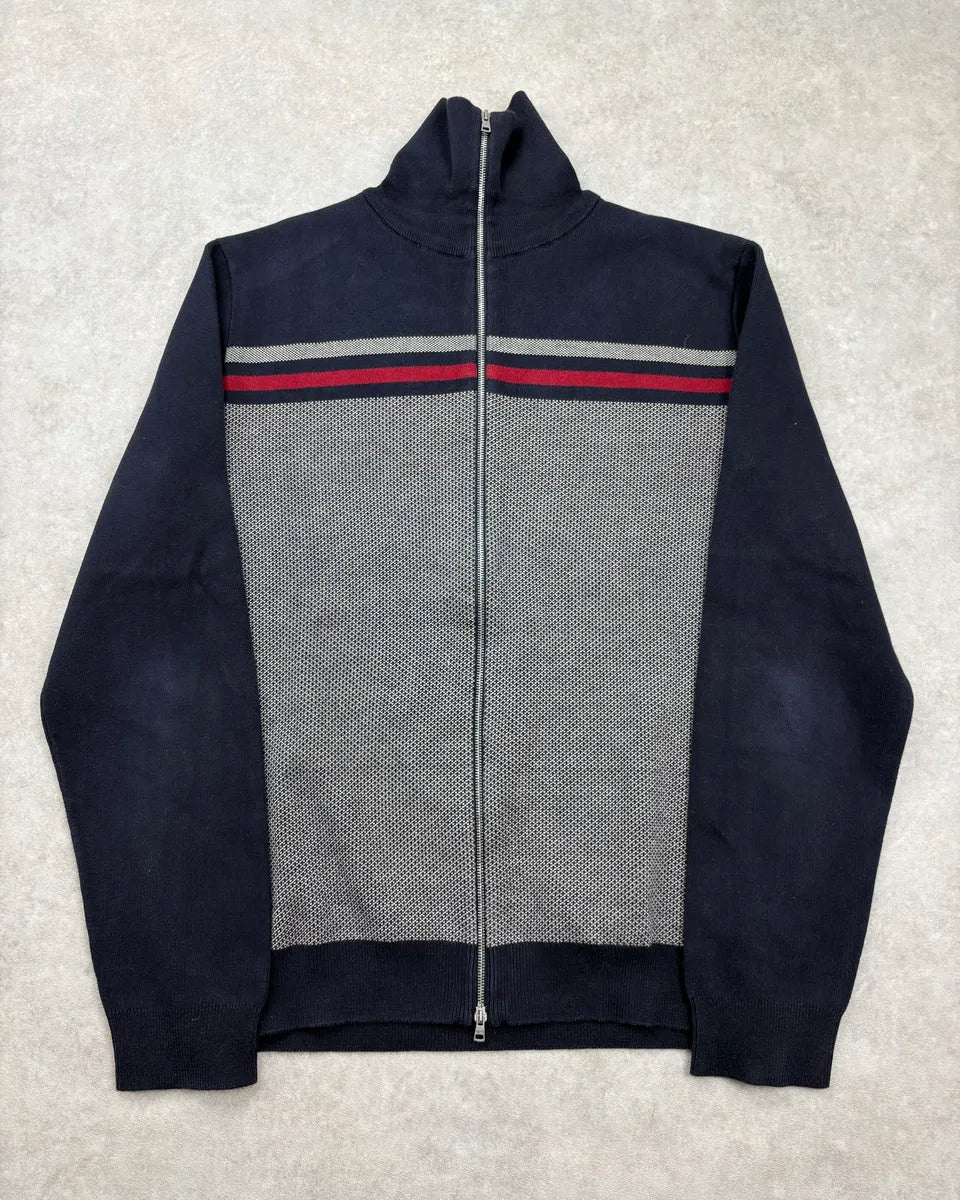 2010s Gucci Navy & Grey Striped Zip-Up Sweater SSjQzWe 0