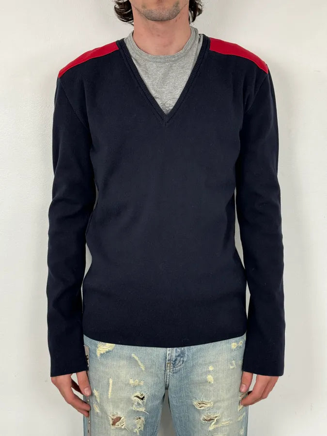 2000s Gucci Navy & Red V-Neck Sweater FRoeSZg 1