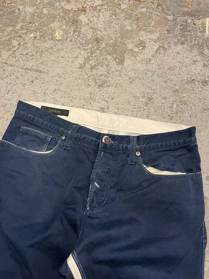 2000s Gucci Navy & White Avant-Garde Slim Pants rKNchcL 5