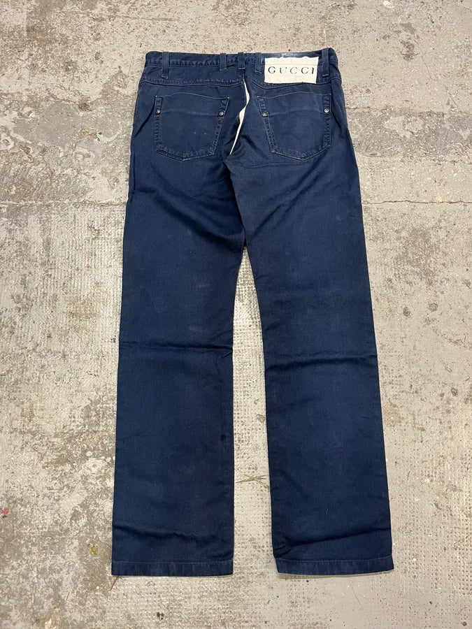 2000s Gucci Navy & White Avant-Garde Slim Pants rKNchcL 7