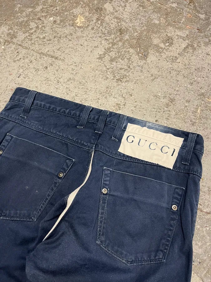 2000s Gucci Navy & White Avant-Garde Slim Pants rKNchcL 8