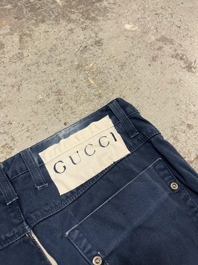 2000s Gucci Navy & White Avant-Garde Slim Pants rKNchcL 9