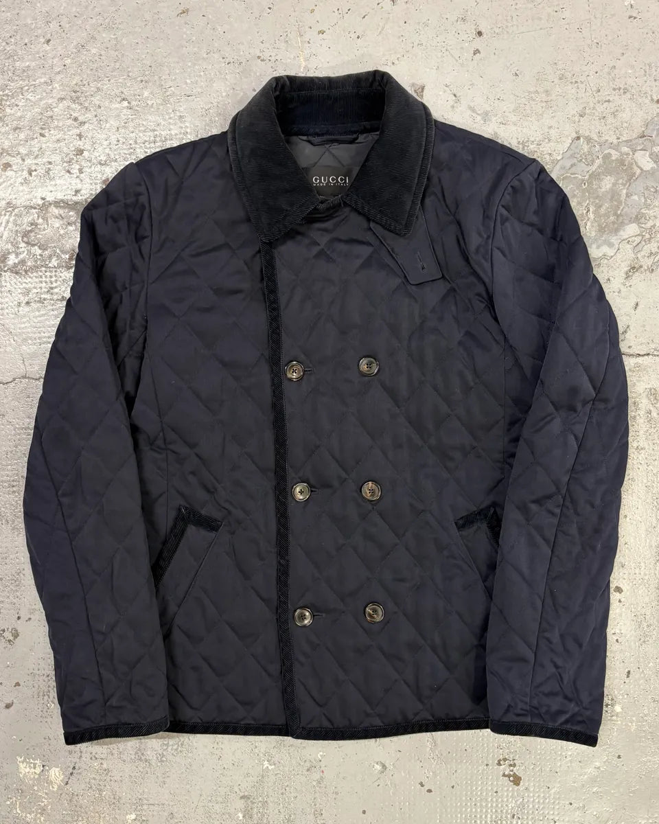 2000s Gucci Navy Asymmetrical Quilted Officer Jacket sDdtBzD 0