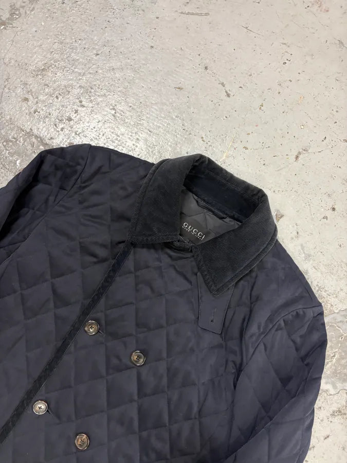 2000s Gucci Navy Asymmetrical Quilted Officer Jacket sDdtBzD 3