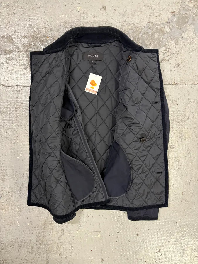 2000s Gucci Navy Asymmetrical Quilted Officer Jacket sDdtBzD 8