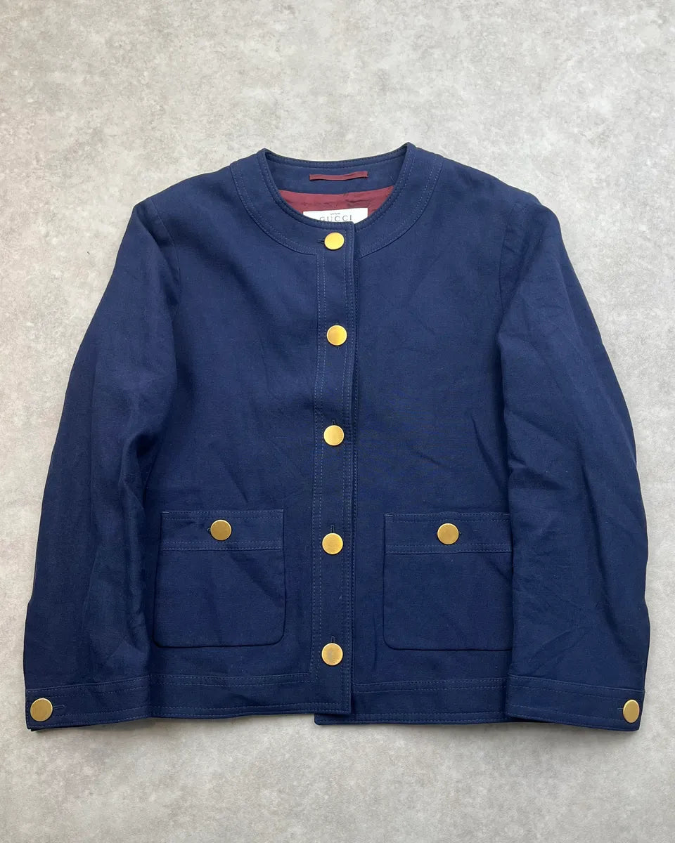 2010s Gucci Navy Buttoned Light Jacket sKzXlCH 1