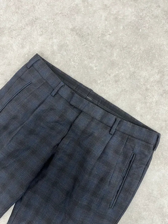 2000s Gucci Navy Checkered Tailored Pants SyLSuut 5