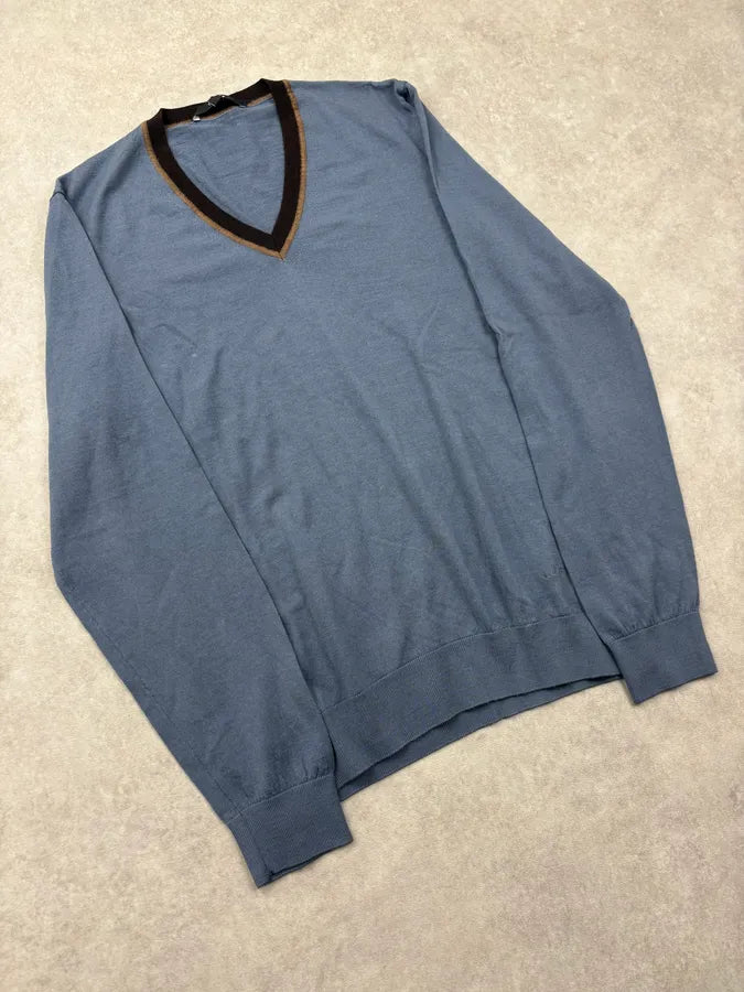 2000s Gucci Navy Contrast Collar Wool V-Neck Sweater aiumeWe 3