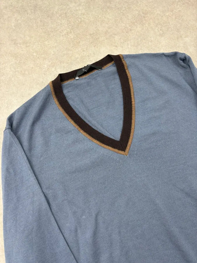 2000s Gucci Navy Contrast Collar Wool V-Neck Sweater aiumeWe 4