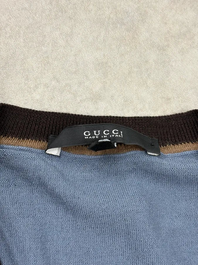 2000s Gucci Navy Contrast Collar Wool V-Neck Sweater aiumeWe 8