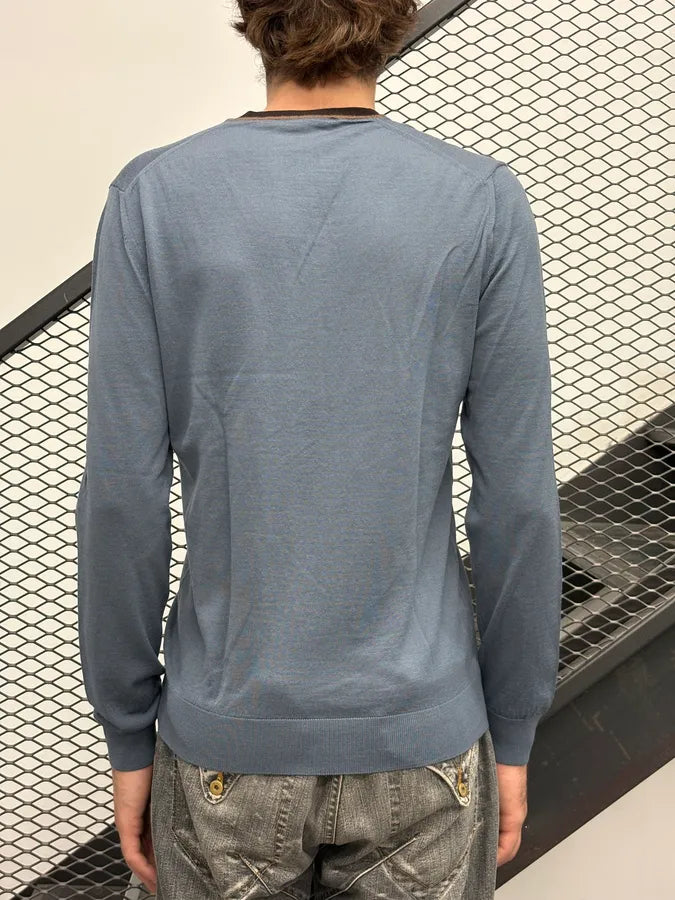2000s Gucci Navy Contrast Collar Wool V-Neck Sweater aiumeWe 2