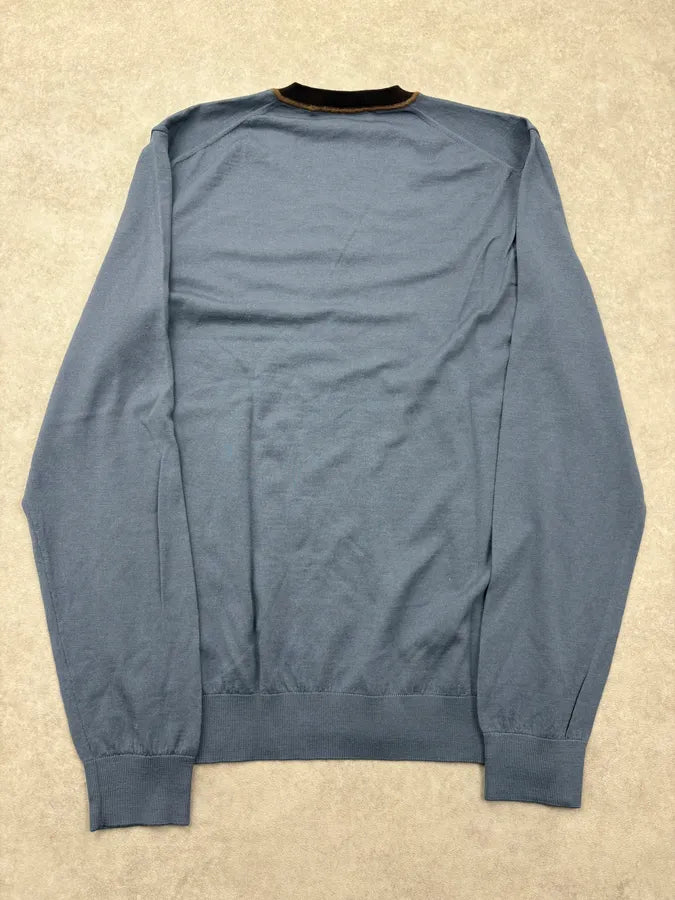 2000s Gucci Navy Contrast Collar Wool V-Neck Sweater aiumeWe 5