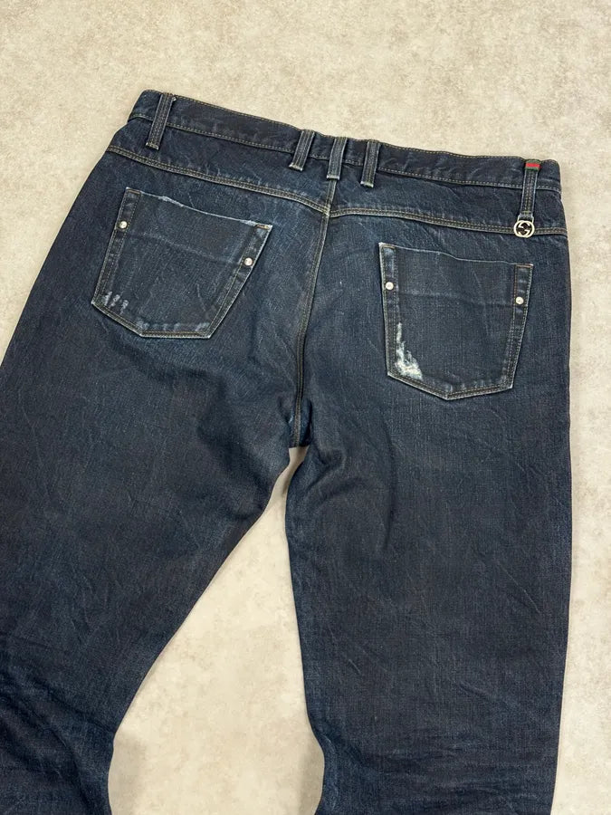 AW2009 Gucci Navy Oiled Denim Jeans by Frida Giannini udHEhYM 6