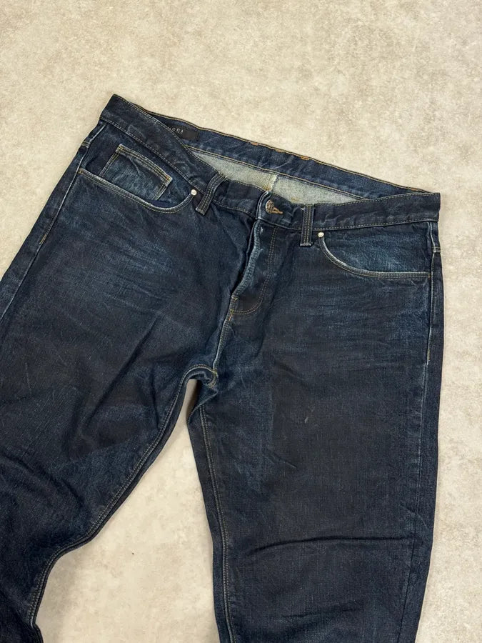 AW2009 Gucci Navy Oiled Denim Jeans by Frida Giannini udHEhYM 1