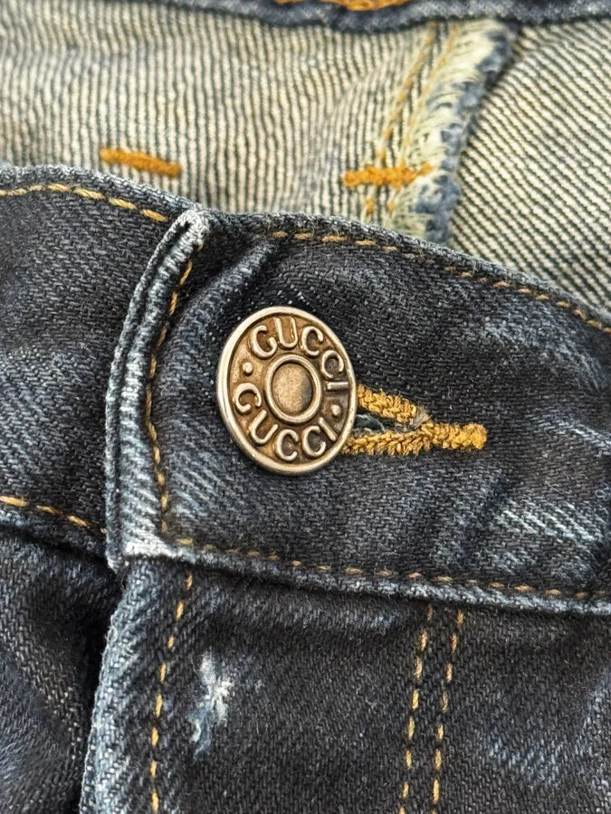 AW2009 Gucci Navy Oiled Denim Jeans by Frida Giannini udHEhYM 8