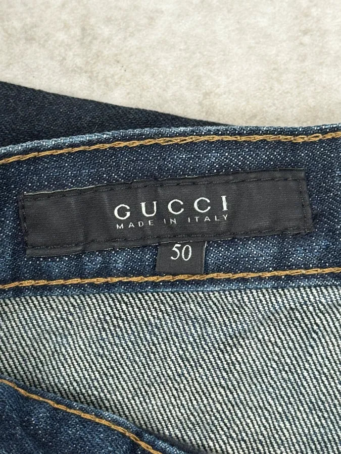 AW2009 Gucci Navy Oiled Denim Jeans by Frida Giannini udHEhYM 9