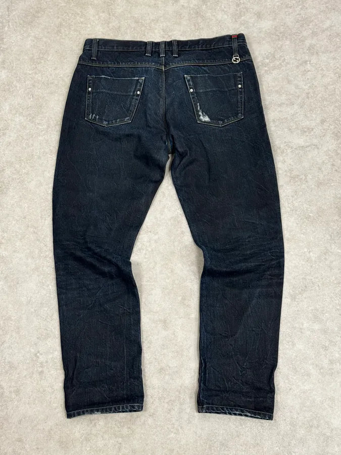 AW2009 Gucci Navy Oiled Denim Jeans by Frida Giannini udHEhYM 5