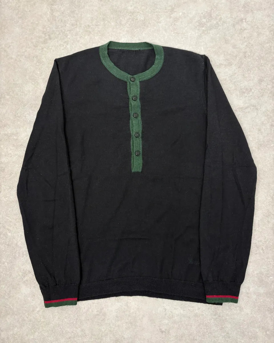 2000s Gucci Black Henley Sweater dEHWYws 0