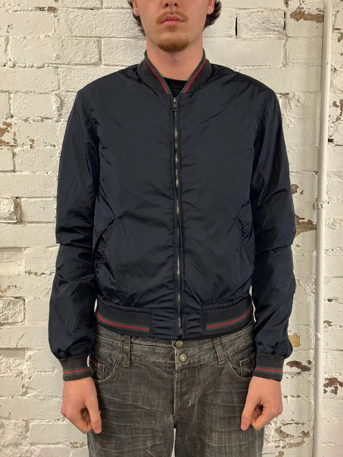 SS2011 Gucci Navy Red Stripes Nylon Bomber Jacket cuhrQnC 1