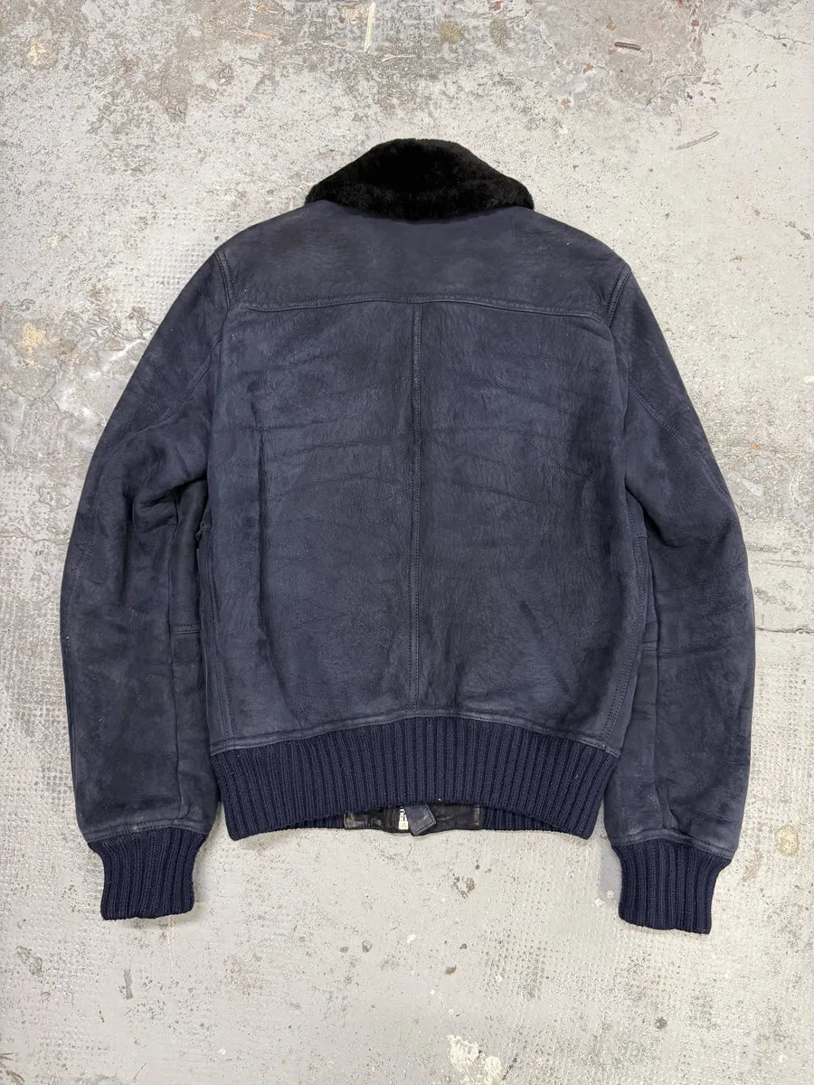 2000s Gucci Navy Shearling Leather Cargo Jacket fsIjivH 1