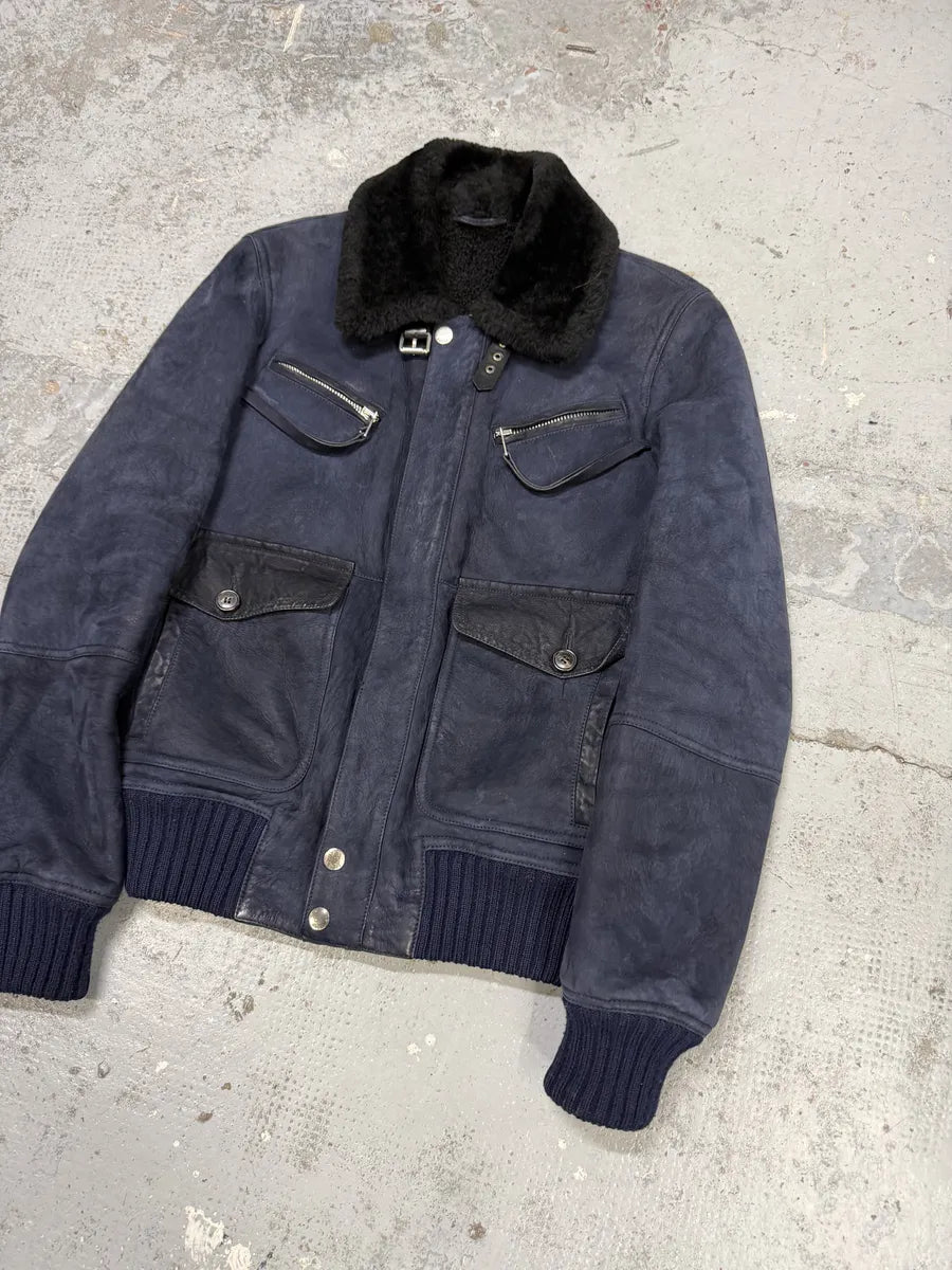 2000s Gucci Navy Shearling Leather Cargo Jacket fsIjivH 11
