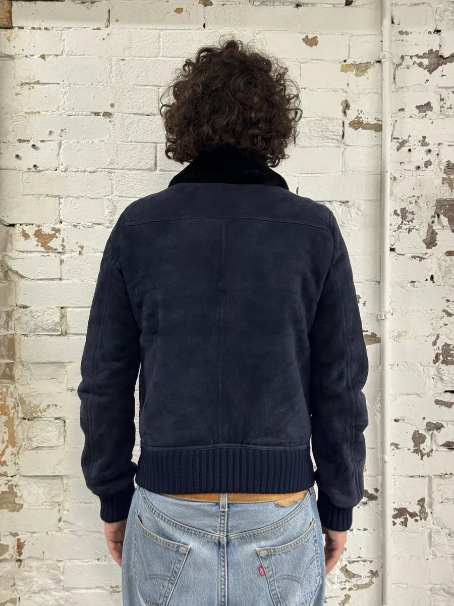 2000s Gucci Navy Shearling Leather Cargo Jacket fsIjivH 3