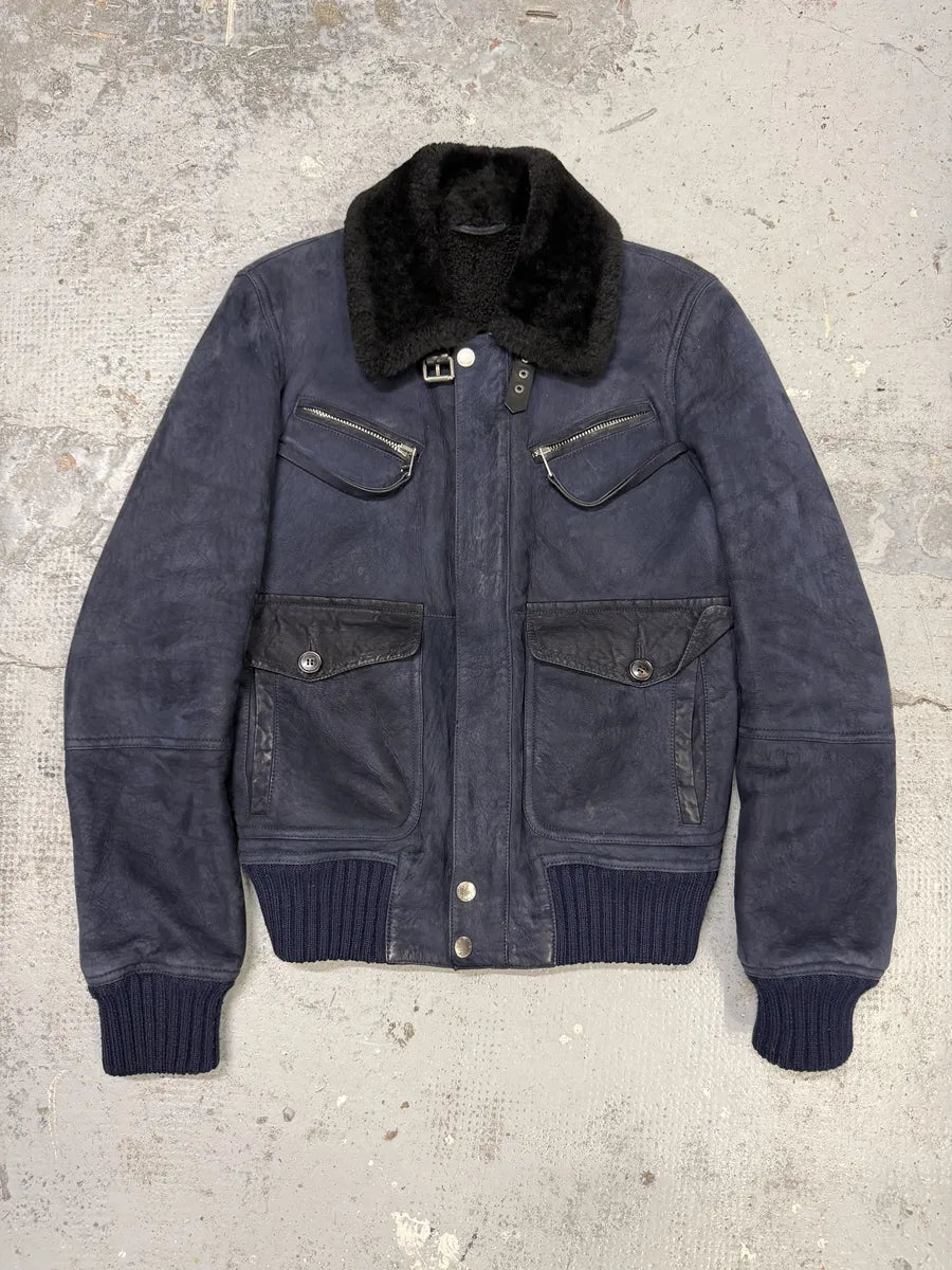 2000s Gucci Navy Shearling Leather Cargo Jacket fsIjivH 4