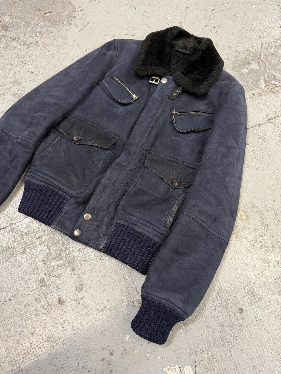 2000s Gucci Navy Shearling Leather Cargo Jacket fsIjivH 5