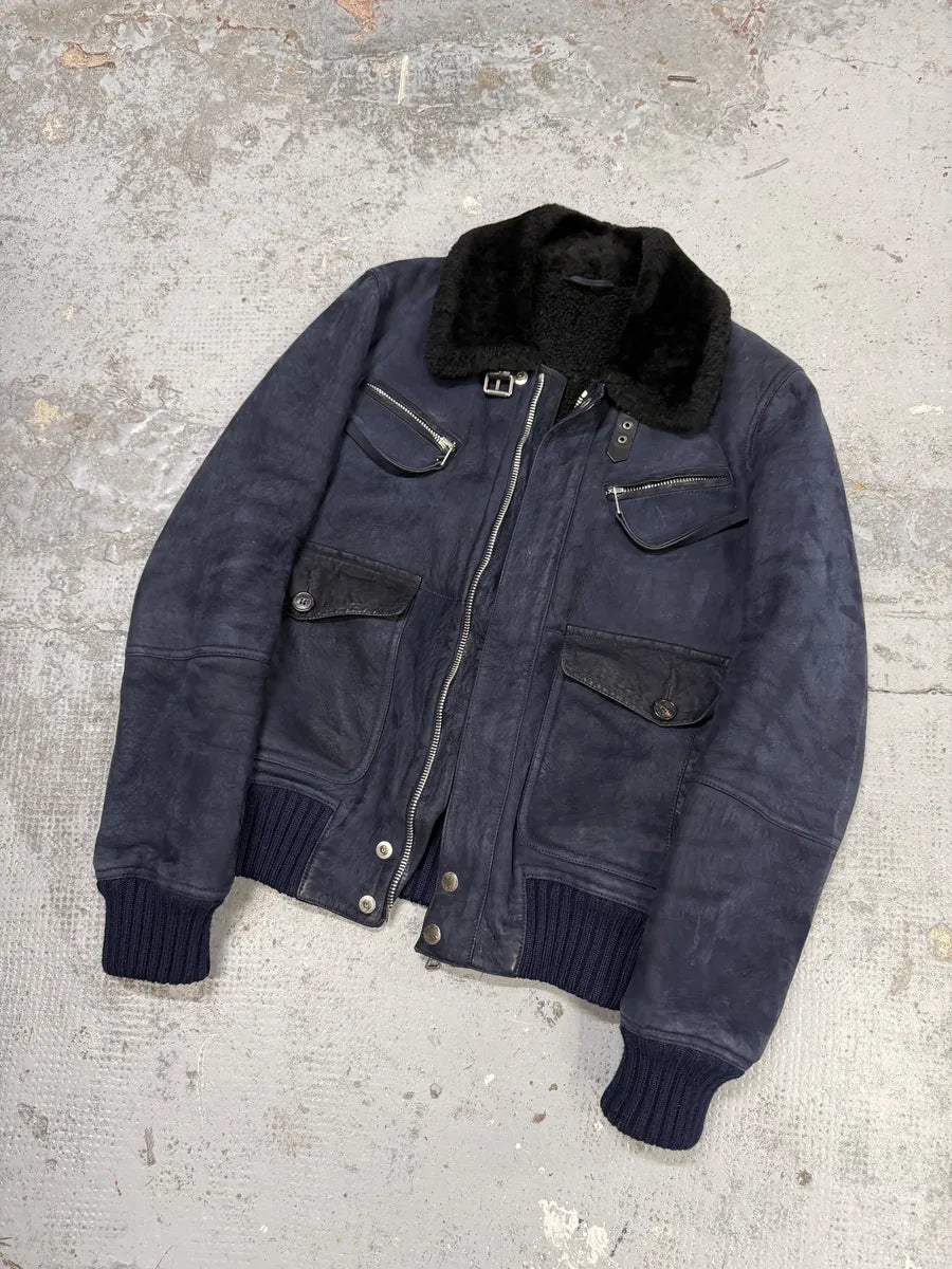 2000s Gucci Navy Shearling Leather Cargo Jacket fsIjivH 6