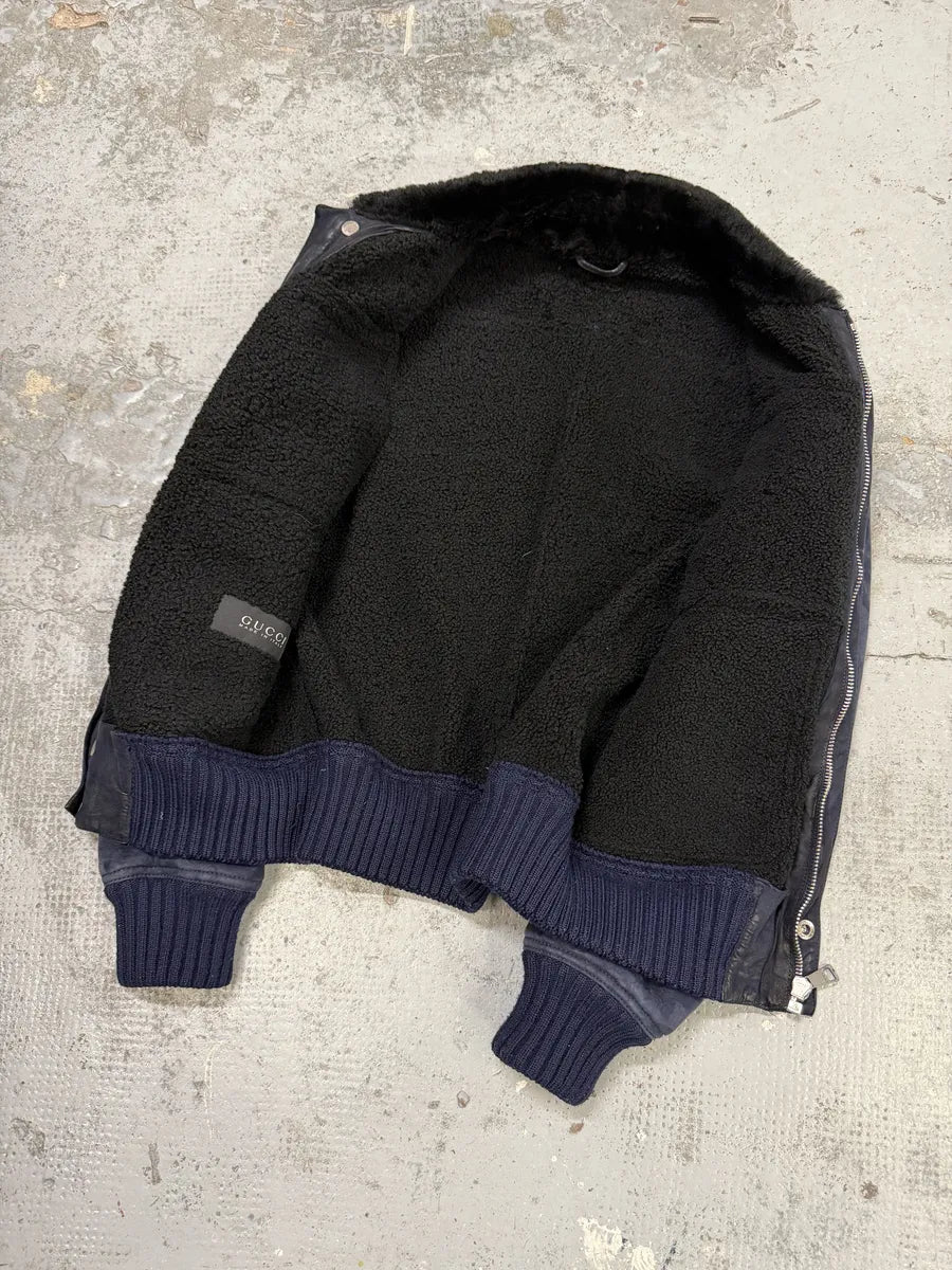 2000s Gucci Navy Shearling Leather Cargo Jacket fsIjivH 9